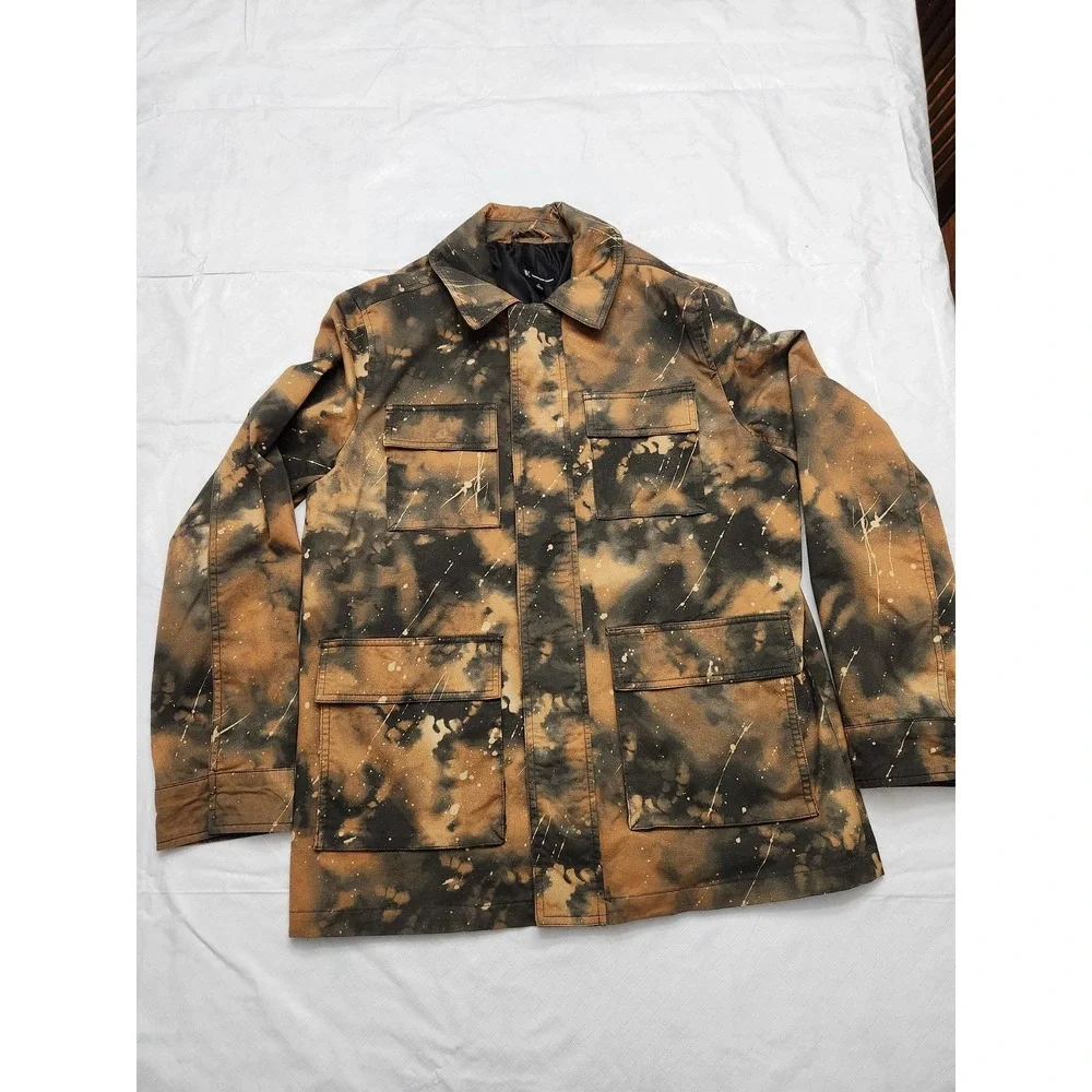 INC International Concepts Jacket Mens Medium Brown Camo Canvas Military Field - Picture 1 of 12